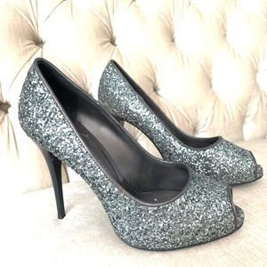Giuseppe Zanotti Grey Glitter Peep Toe Pumps